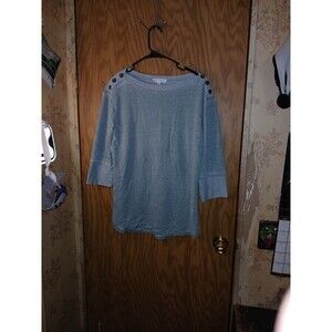 Jane And Delancy Top Women Size Medium Blue Metal Buttons Embellished Split Side
